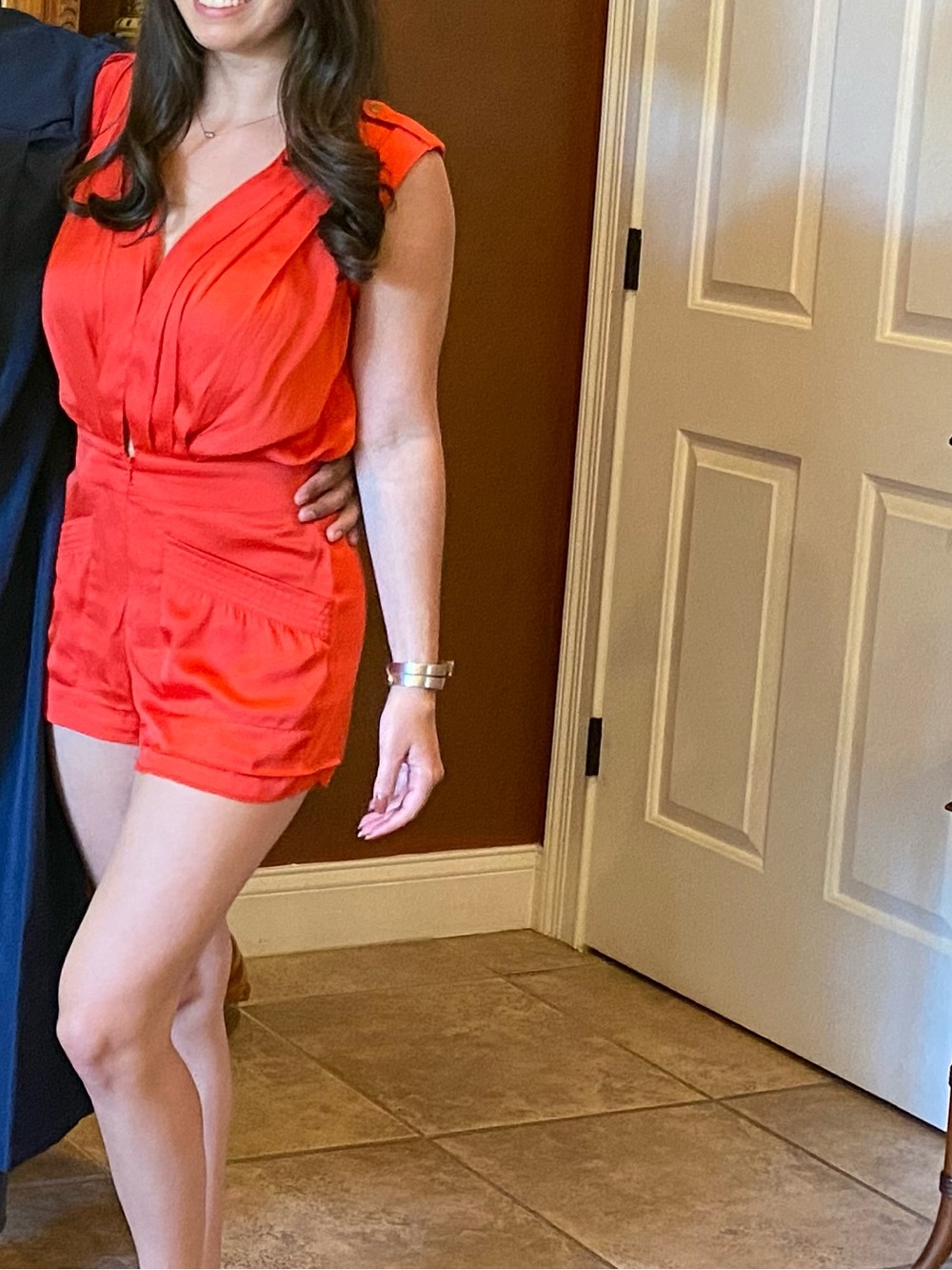 bebe Vibrant Orange Red Short Sleeve Romper